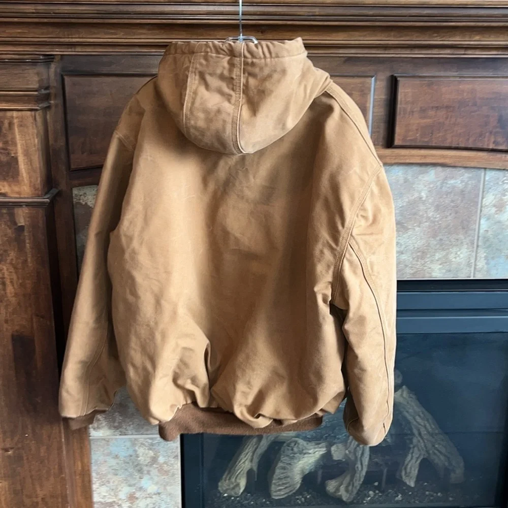 Carhartt tan flame retardant hooded work utility barn full zip jacket coat XXL